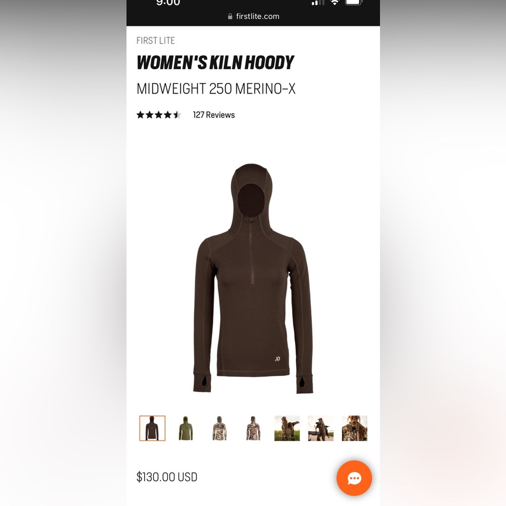 First Lite Women’s kiln 250 hoody size small